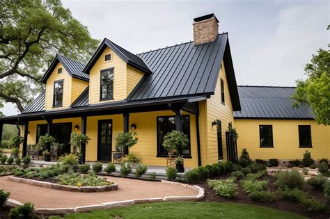 yellow house blue metal roof|yellow house roof colors.